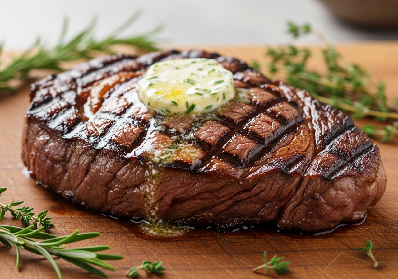 Air Fryer Ribeye with Lemon Garlic Herb Butter