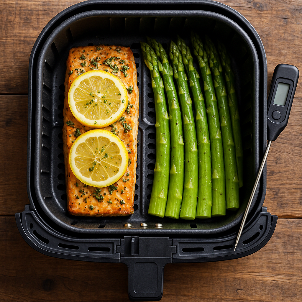 Air Fryer Lemon Garlic Salmon with Asparagus