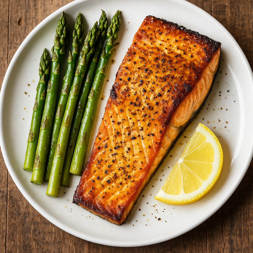 Air Fryer Lemon Pepper Salmon with Asparagus