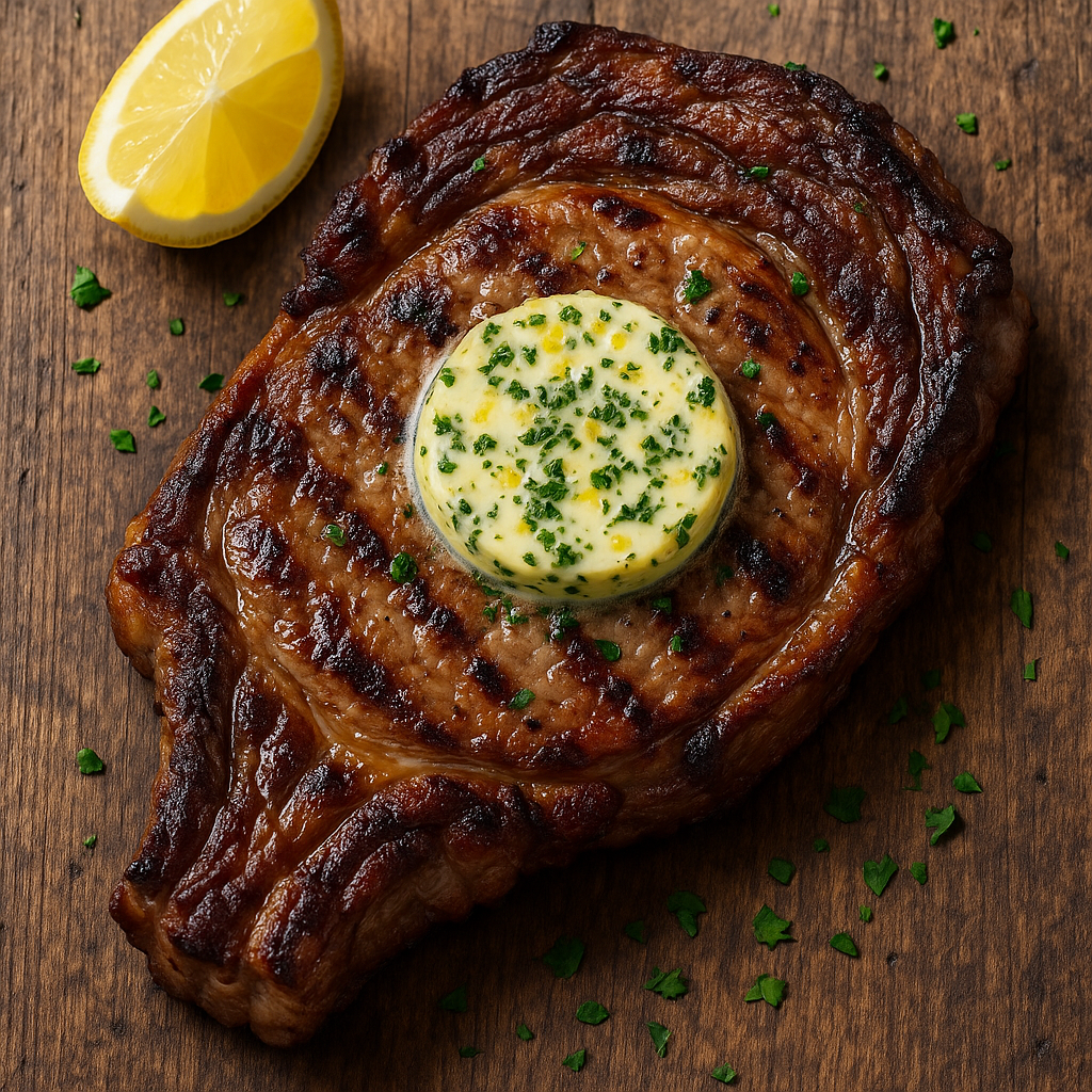Air Fryer Ribeye with Lemon Herb Butter