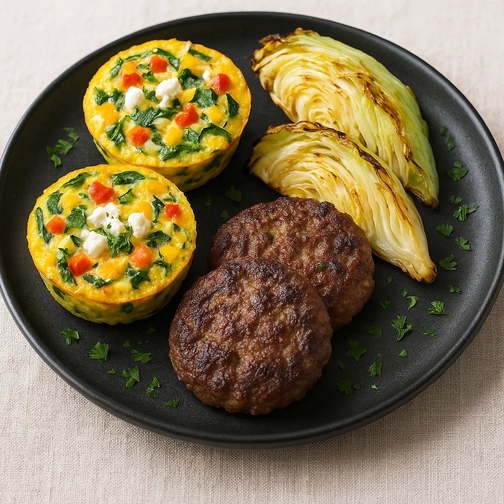 Air Fryer Ground Lamb Breakfast Patties with Veggie Egg Cups
