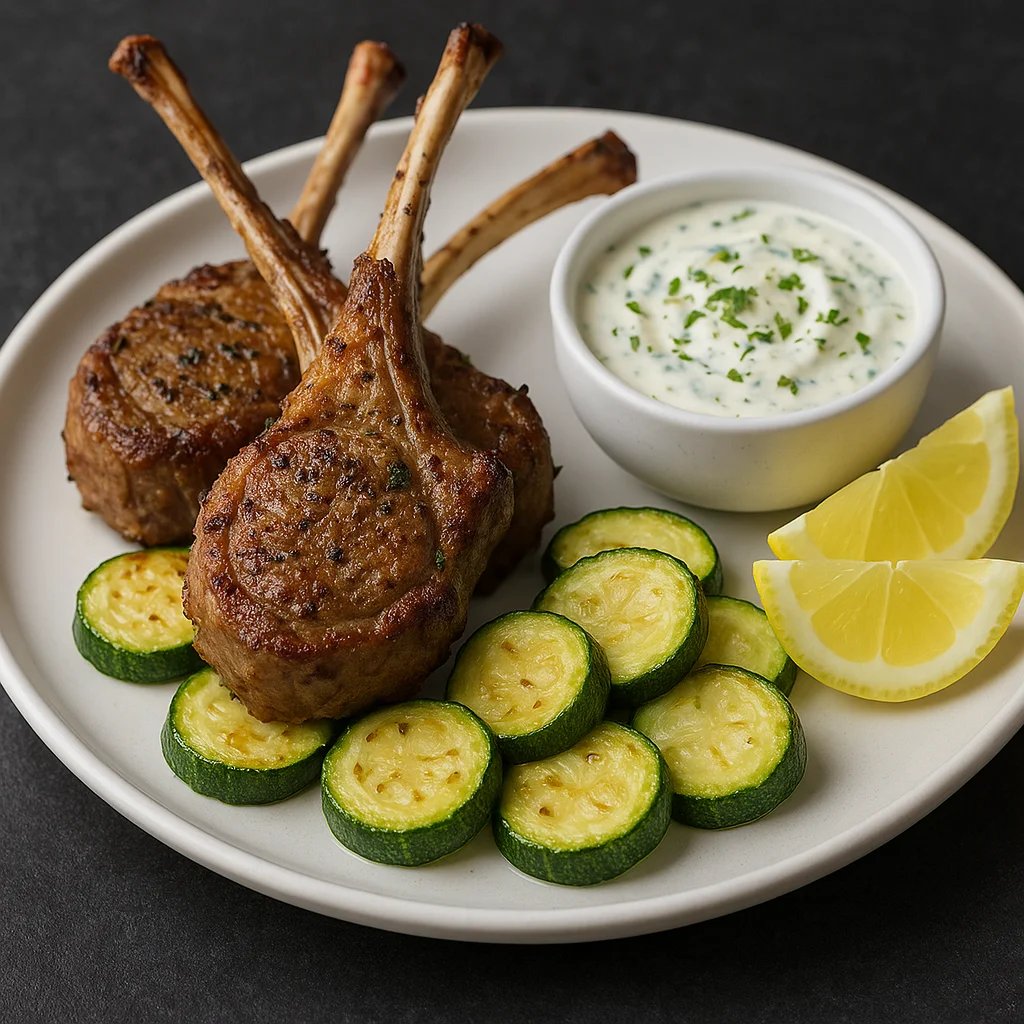 Air Fryer Lamb Chop Lollipops with Lemon Herb Dip