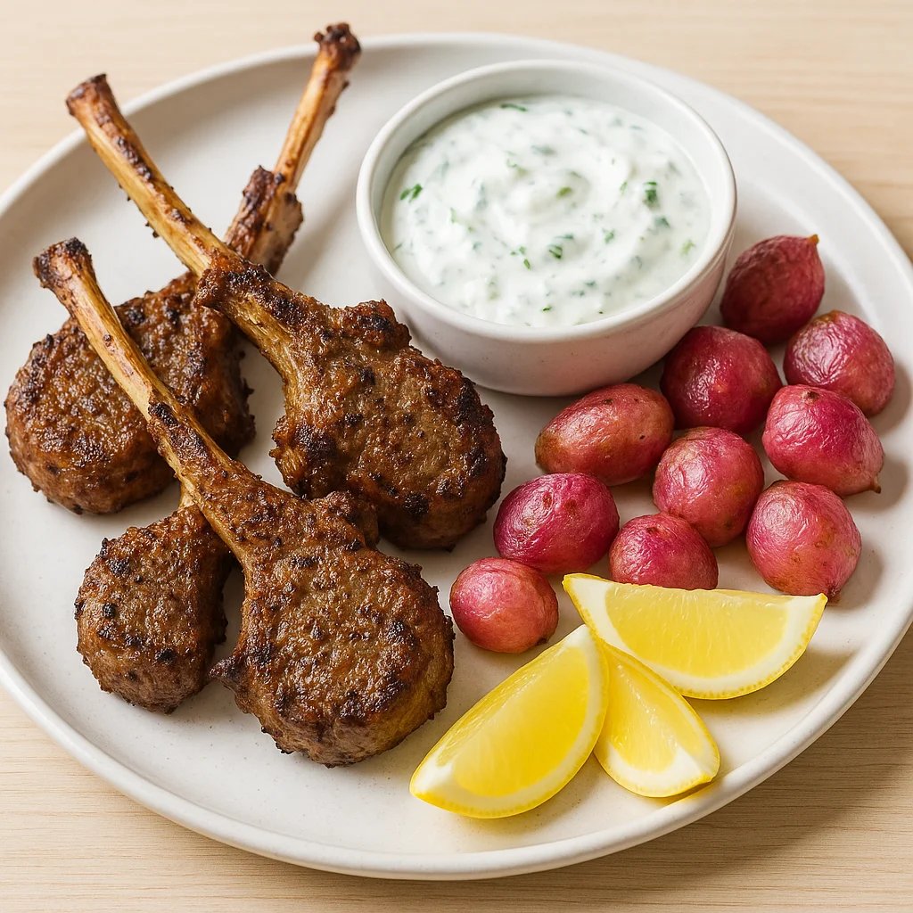 Air Fryer Lamb Chop Lollipops with Mint Yogurt Dip