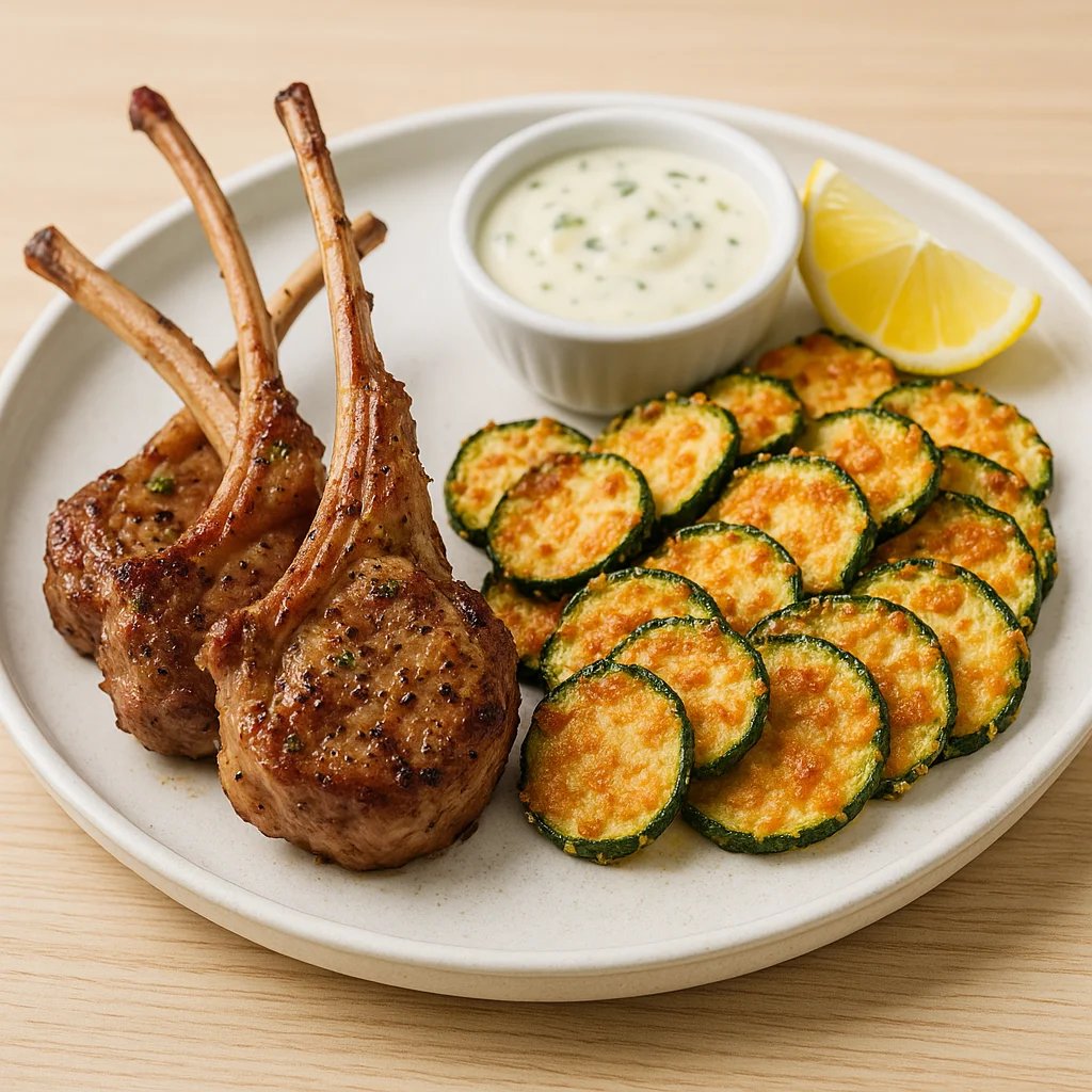 Air Fryer Lamb Chop Lollipops with Parmesan Zucchini Chips