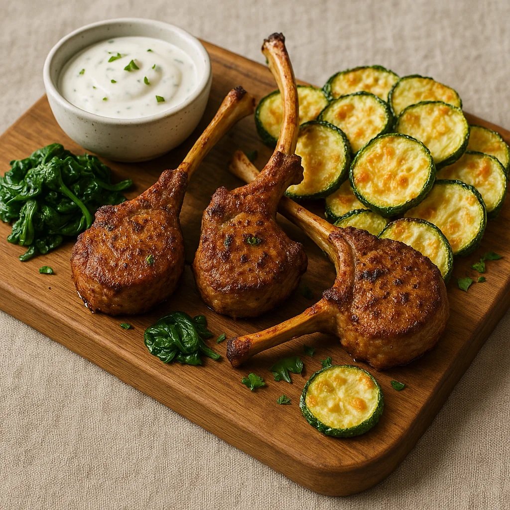 Air Fryer Lamb Chop Lollipops with Parmesan Zucchini Chips