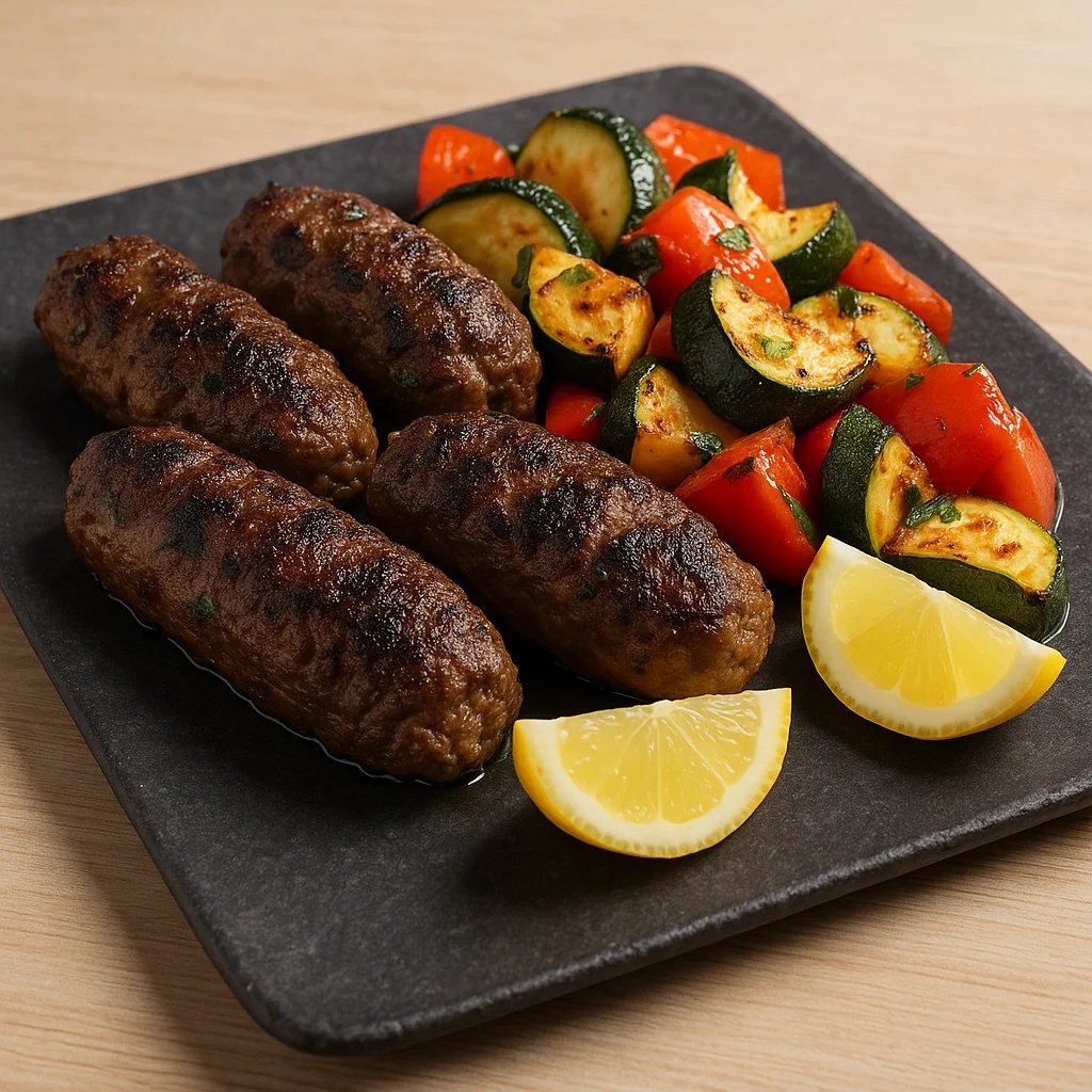 Air Fryer Lamb Kofta with Zucchini and Red Pepper