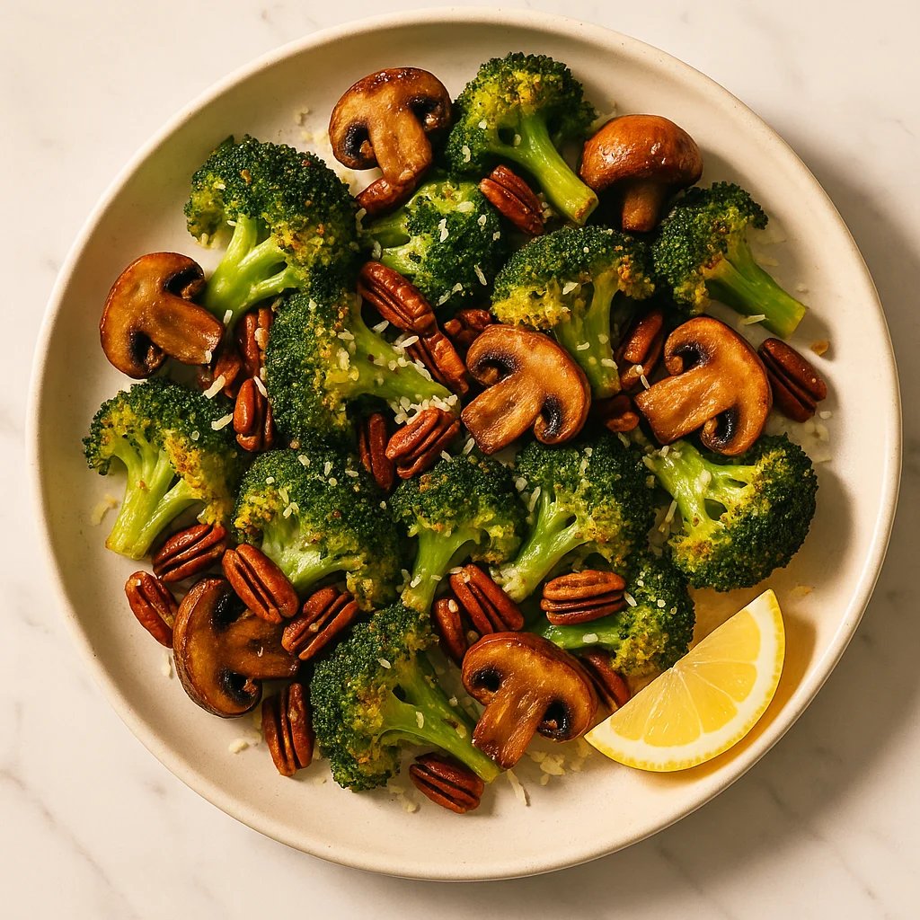 Air Fryer Lemon Parmesan Broccoli and Mushrooms