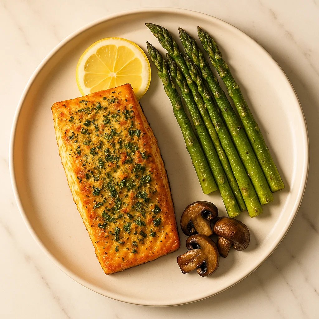 Air Fryer Parmesan Herb Salmon with Roasted Asparagus