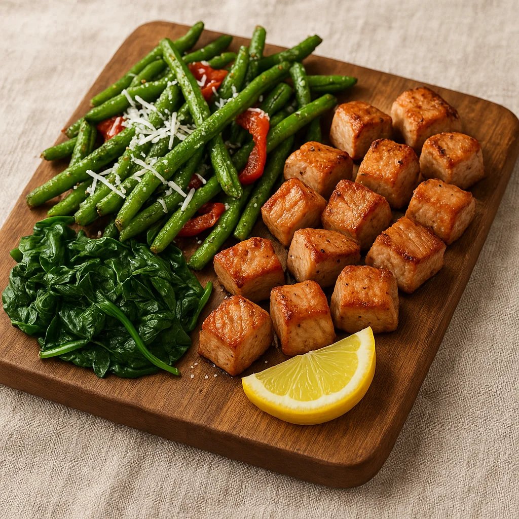 Air Fryer Pork Tenderloin and Green Bean Parmesan Bites