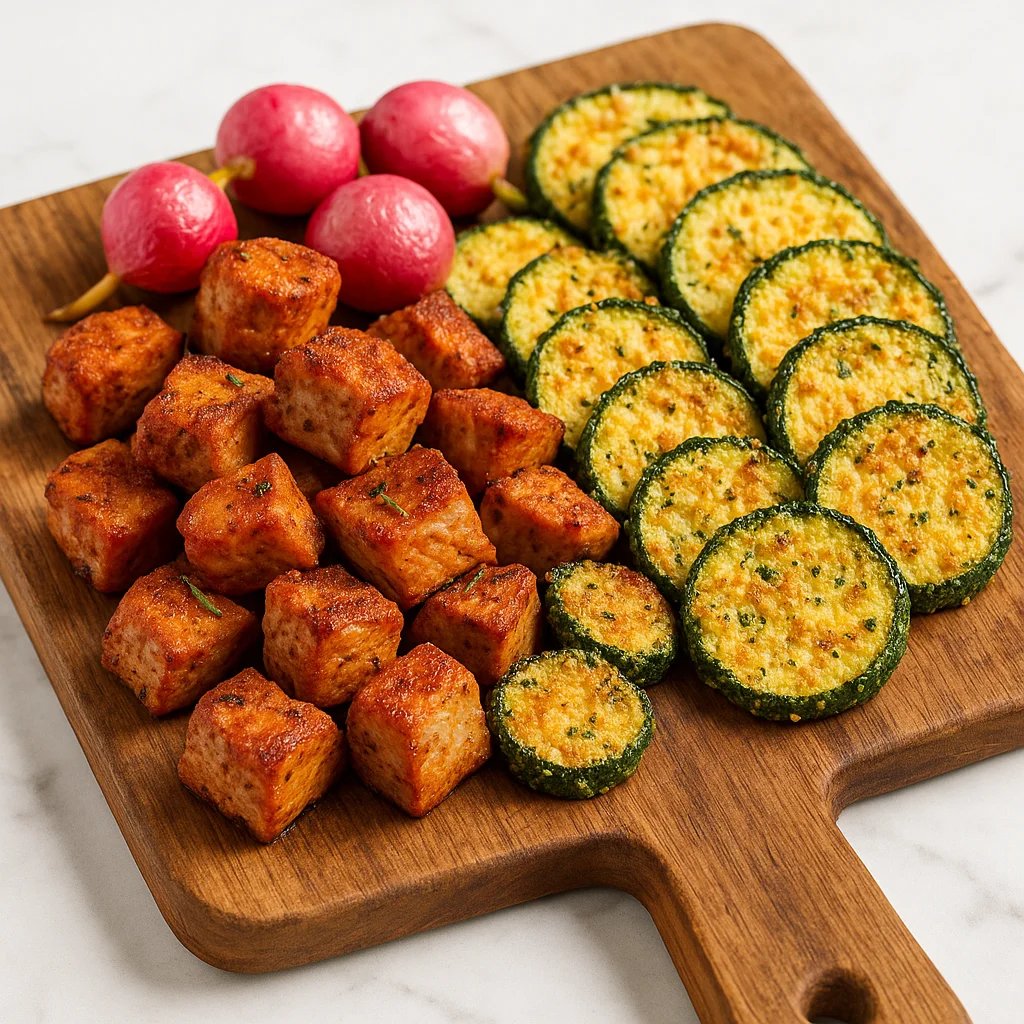 Air Fryer Pork Tenderloin Bites with Zucchini Parmesan Crunch