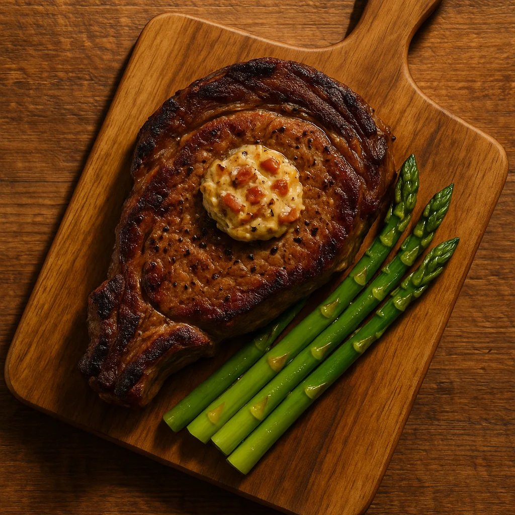 Air Fryer Ribeye with Smoky Bacon Butter