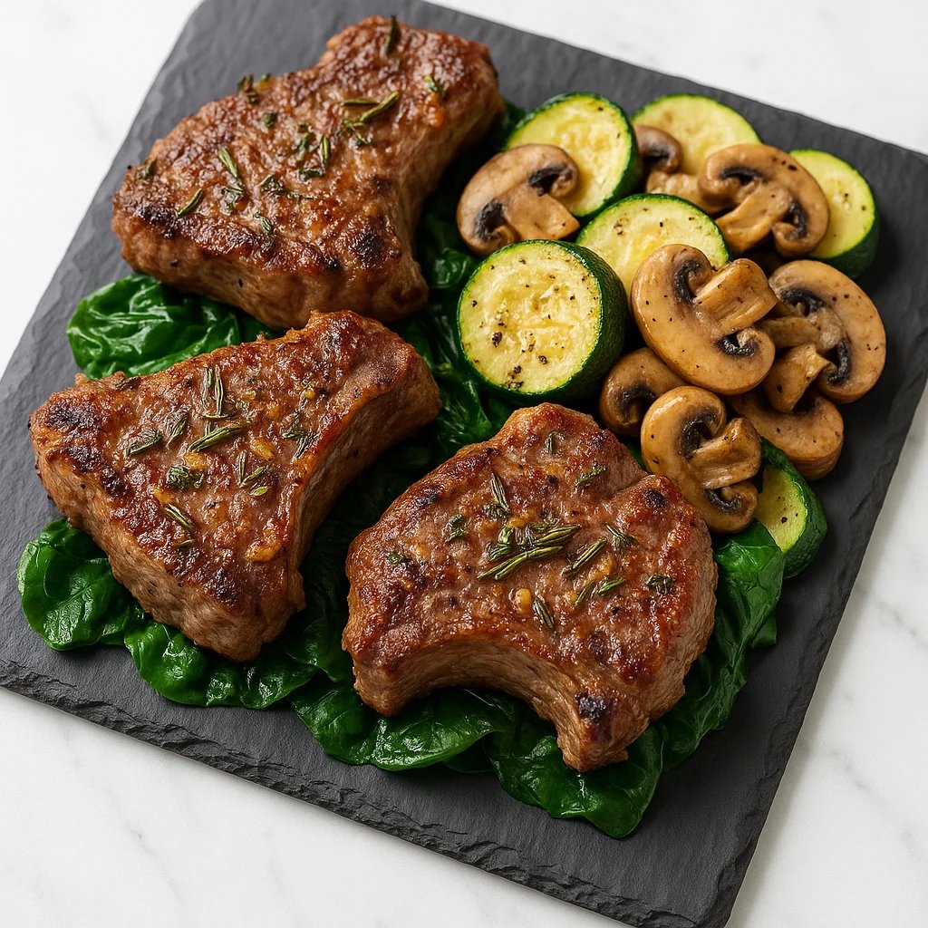 Air Fryer Rosemary Garlic Lamb Chops with Zucchini and Mushrooms