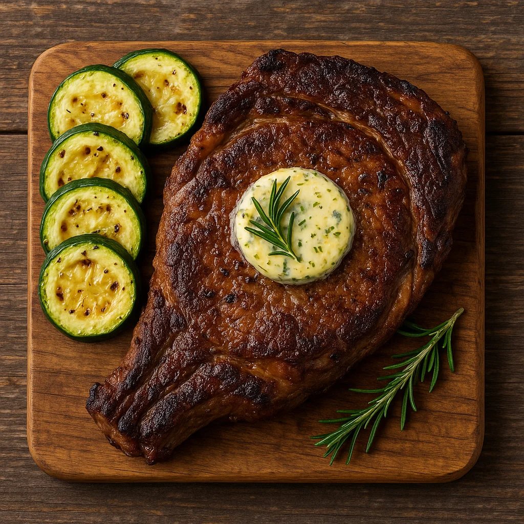Air Fryer Rosemary Garlic Ribeye with Compound Butter