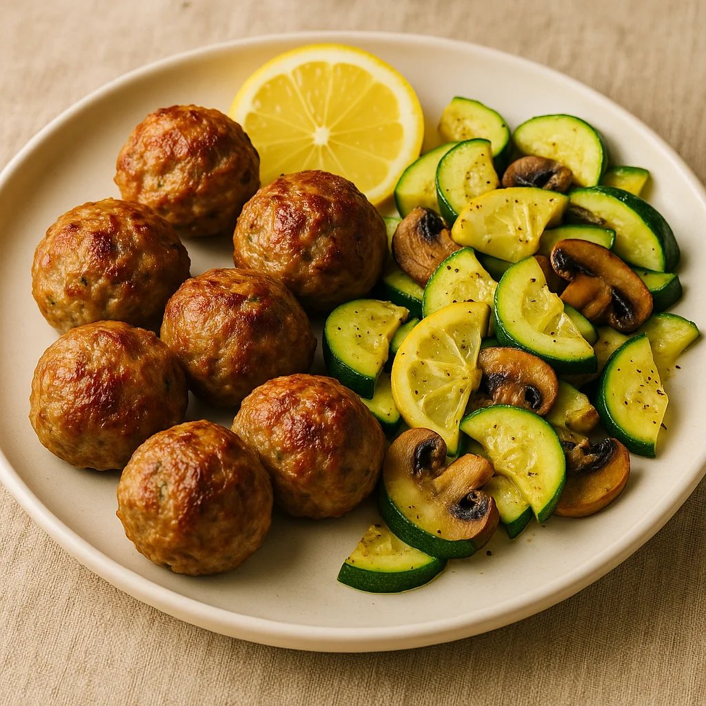 Air Fryer Turkey Meatballs with a Touch of Lamb and Lemon Zucchini