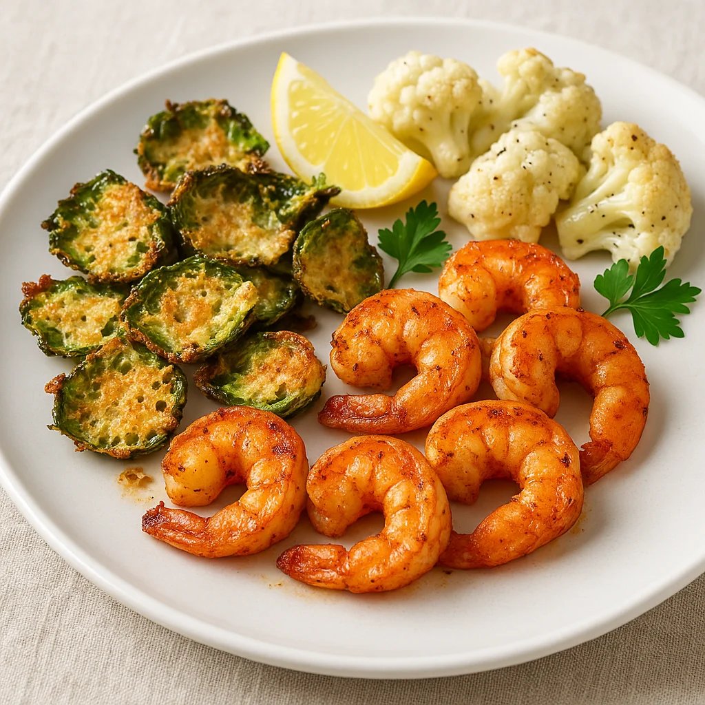 Cajun Shrimp Bites with Parmesan Brussels Sprout Chips