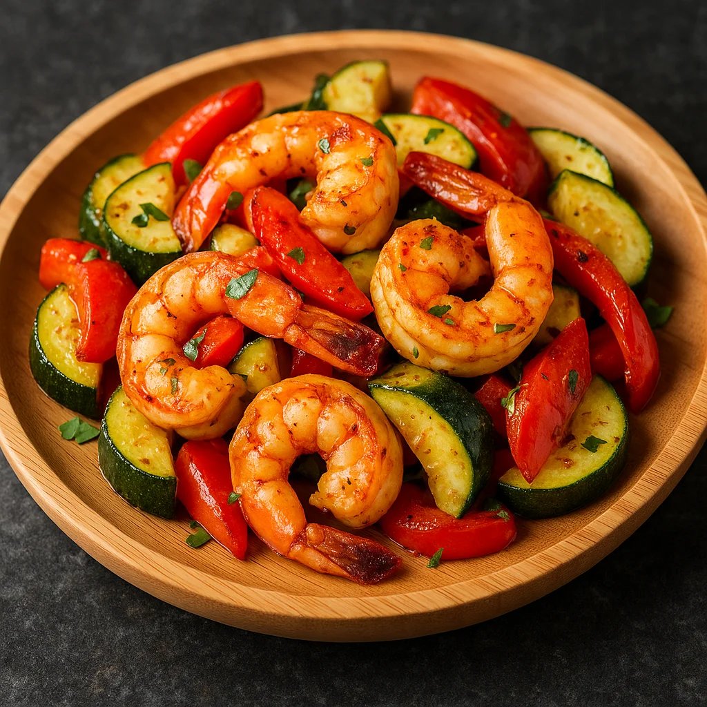 Chili Lime Air Fryer Shrimp with Zucchini and Peppers