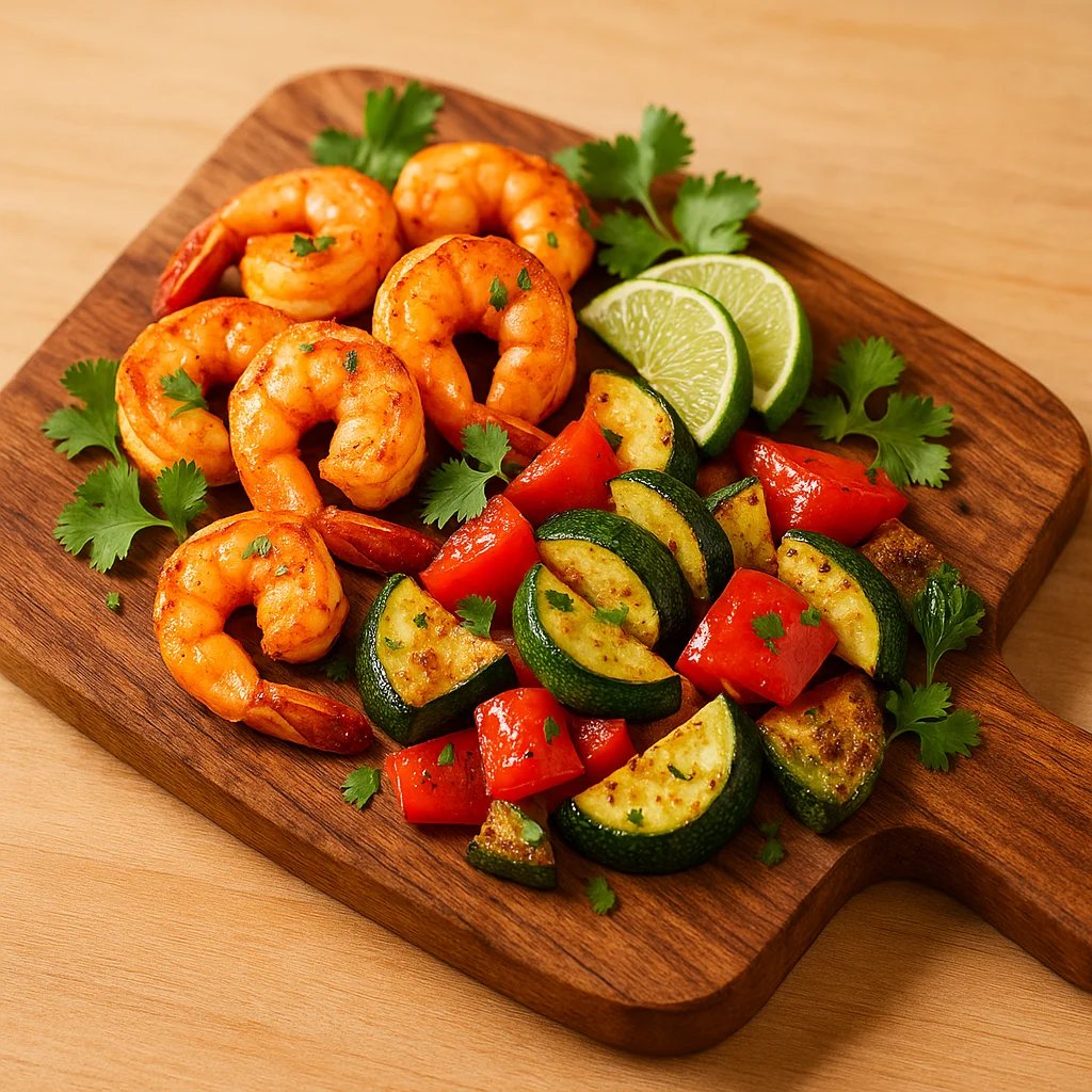 Chili Lime Air Fryer Shrimp With Zucchini and Peppers