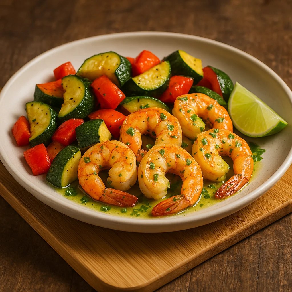 Cilantro Lime Air Fryer Shrimp with Zucchini and Peppers