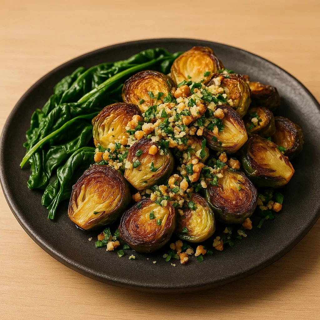 Crispy Air Fryer Brussels Sprouts with Walnut Parmesan Gremolata