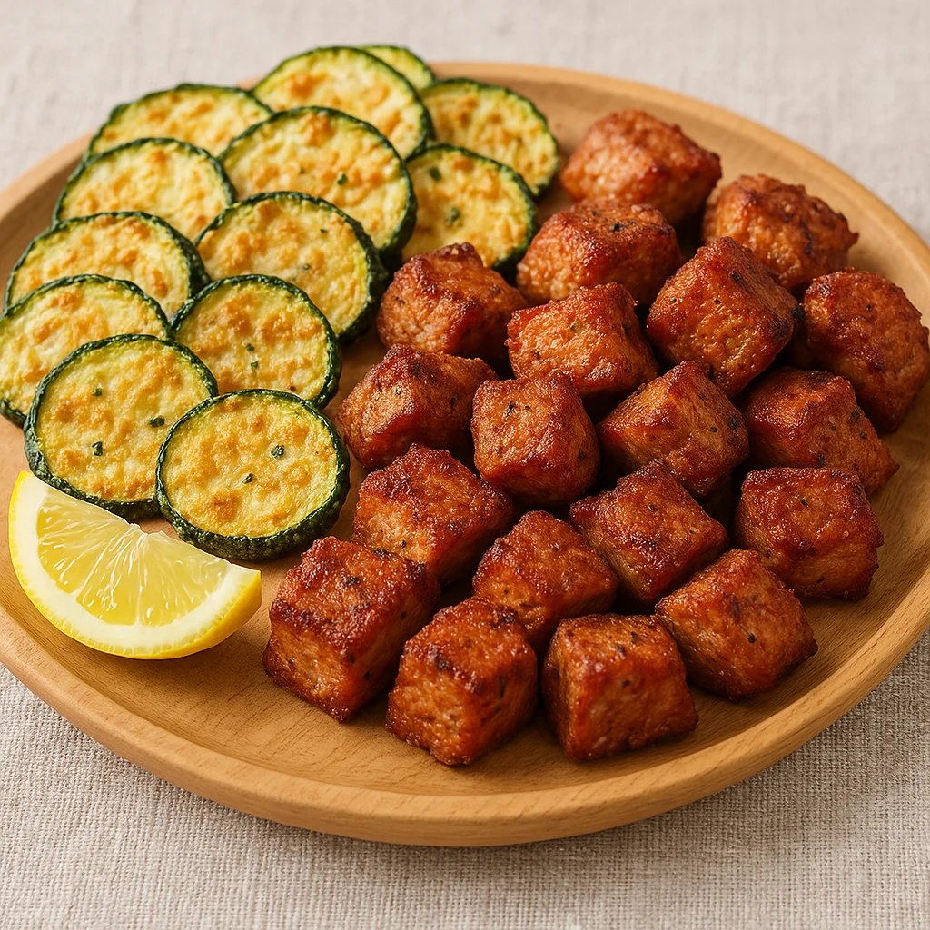 Crispy Air Fryer Pork Tenderloin Bites with Zucchini Chips