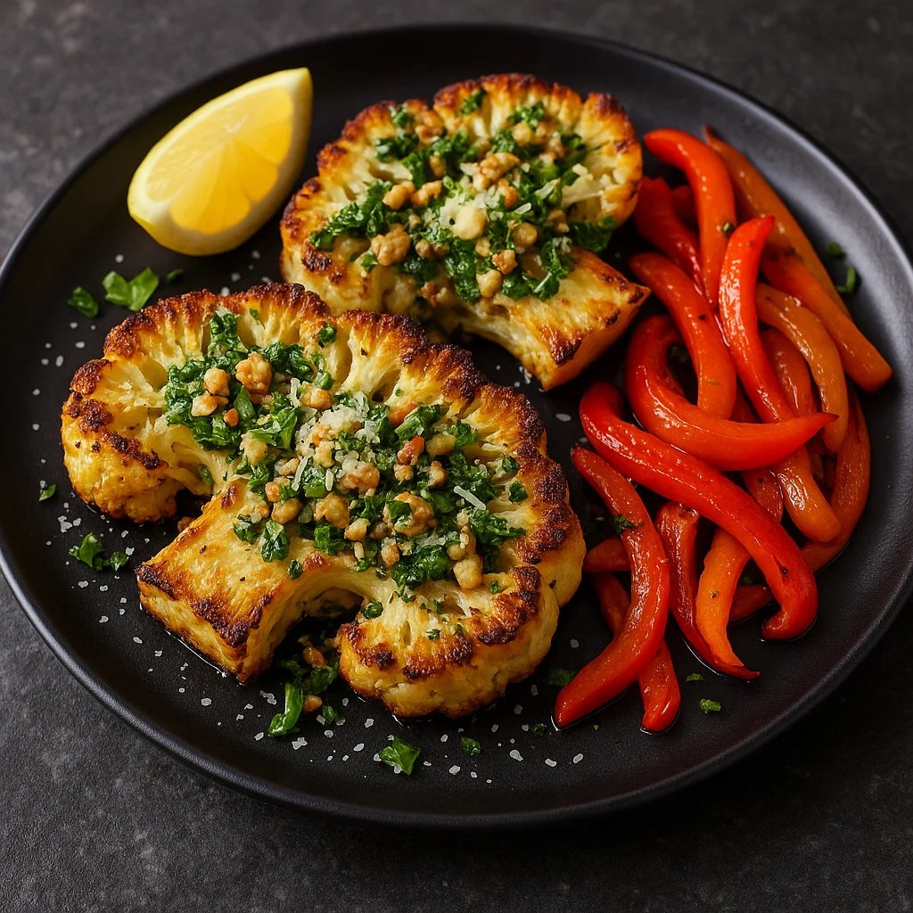 Crispy Cauliflower Steaks with Walnut Parmesan Gremolata