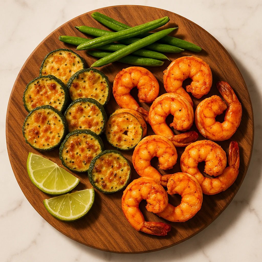 Crispy Chili Lime Shrimp with Parmesan Zucchini Bites