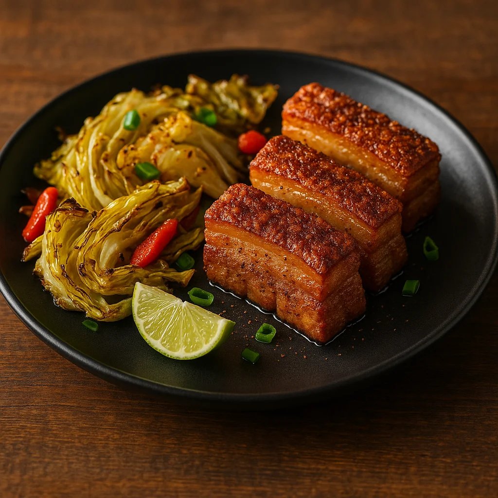 Crispy Five Spice Air Fryer Pork Belly with Roasted Cabbage