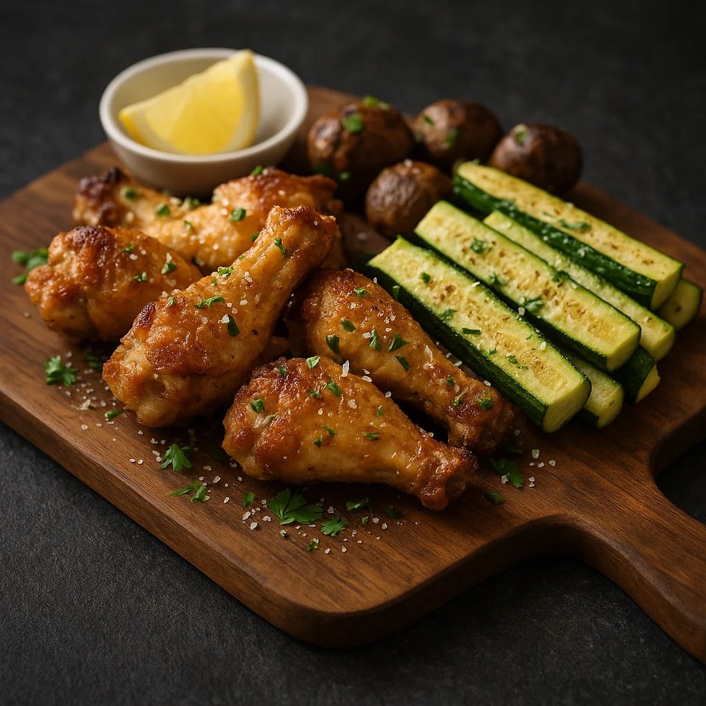 Crispy Garlic Parmesan Air Fryer Wings with Zucchini Dippers