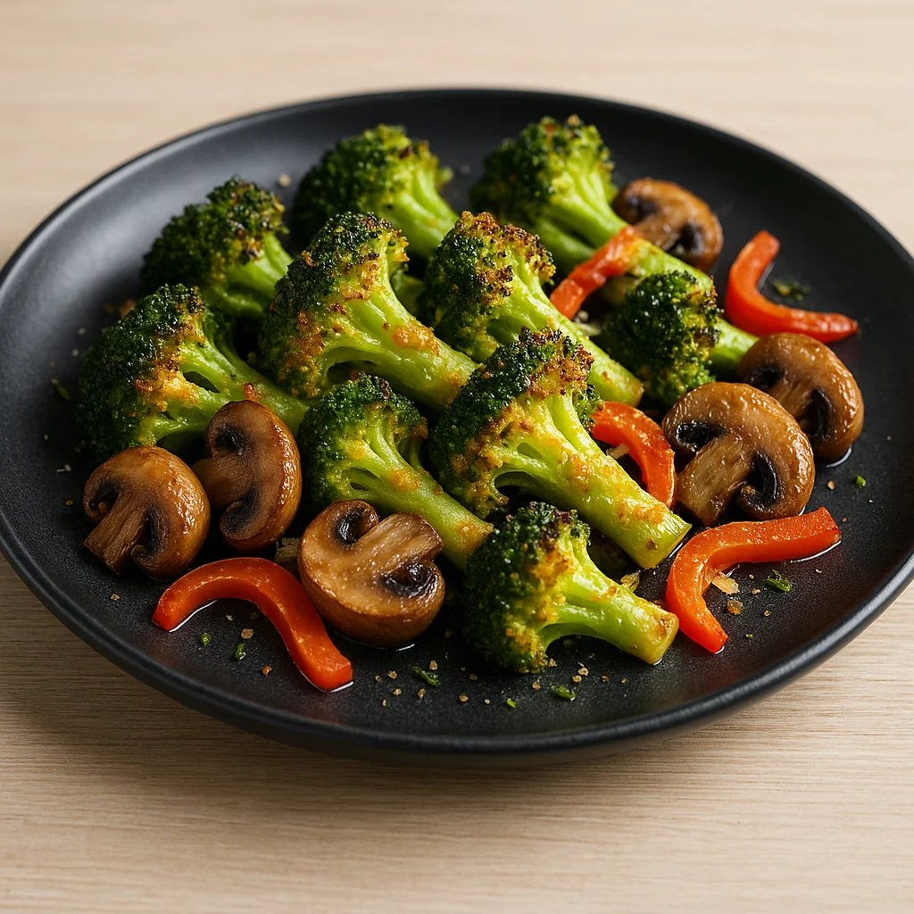 Crispy Garlic Parmesan Broccoli and Mushrooms Air Fryer Side