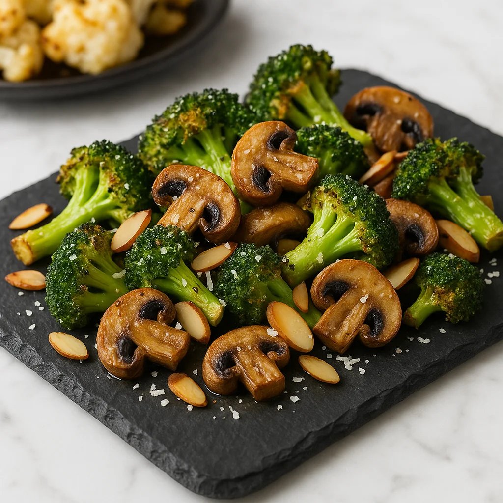 Crispy Garlic Parmesan Broccoli and Mushrooms