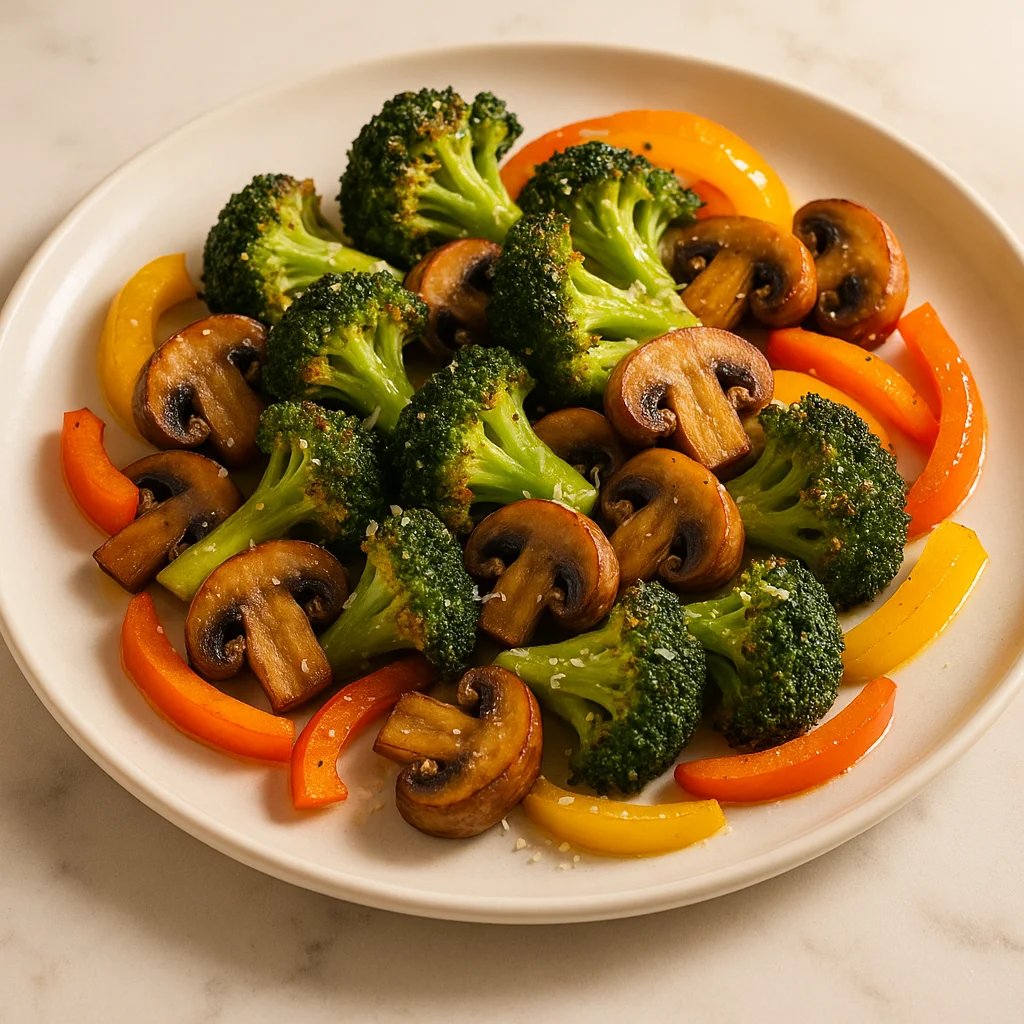 Crispy Garlic Parmesan Broccoli and Mushrooms