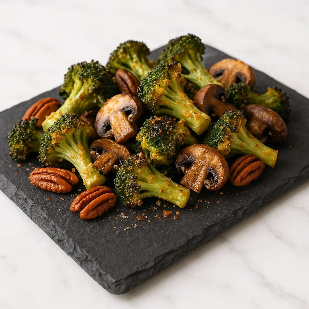 Crispy Parmesan Broccoli and Mushrooms Air Fryer Side