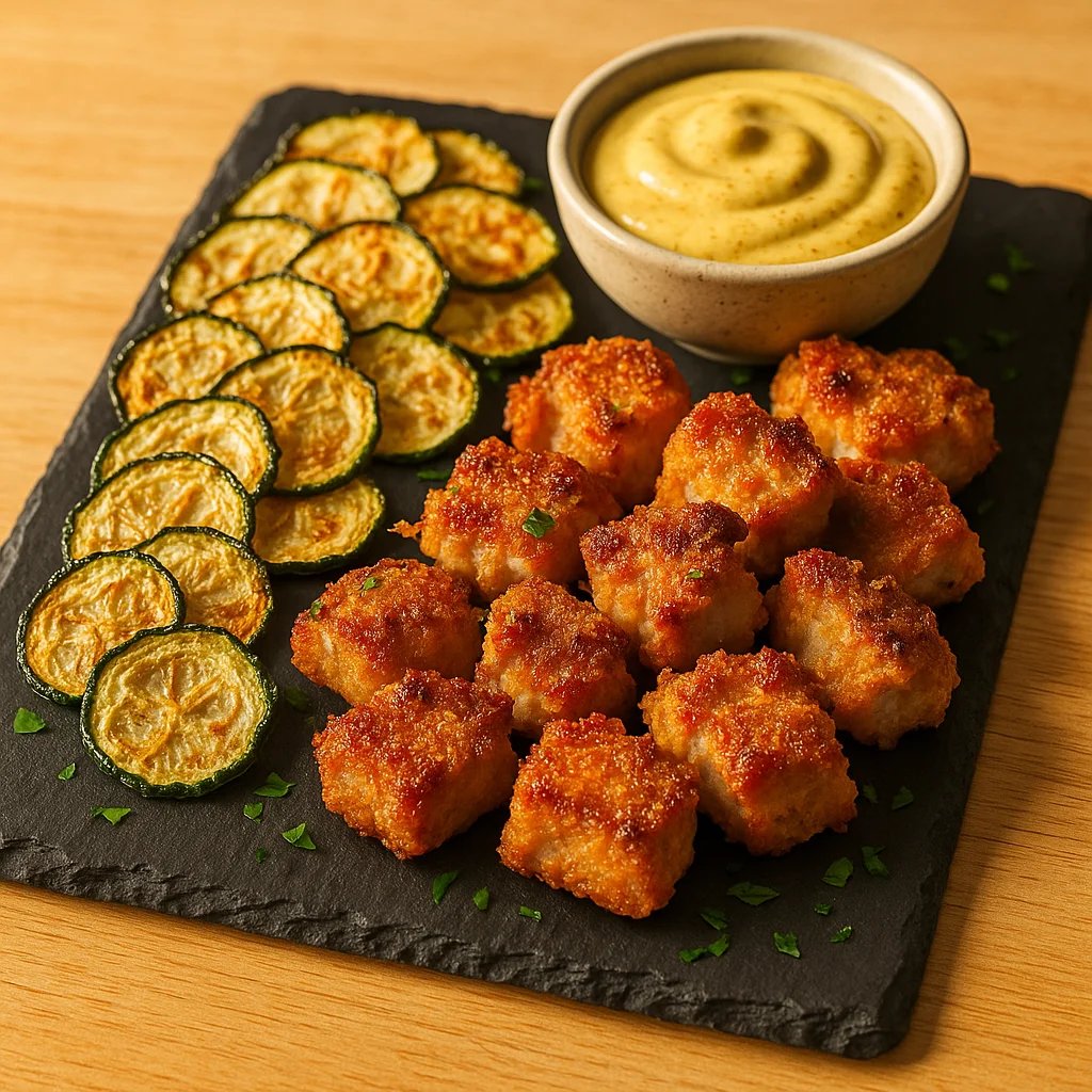Crispy Parmesan Pork Chop Bites with Zucchini Chips