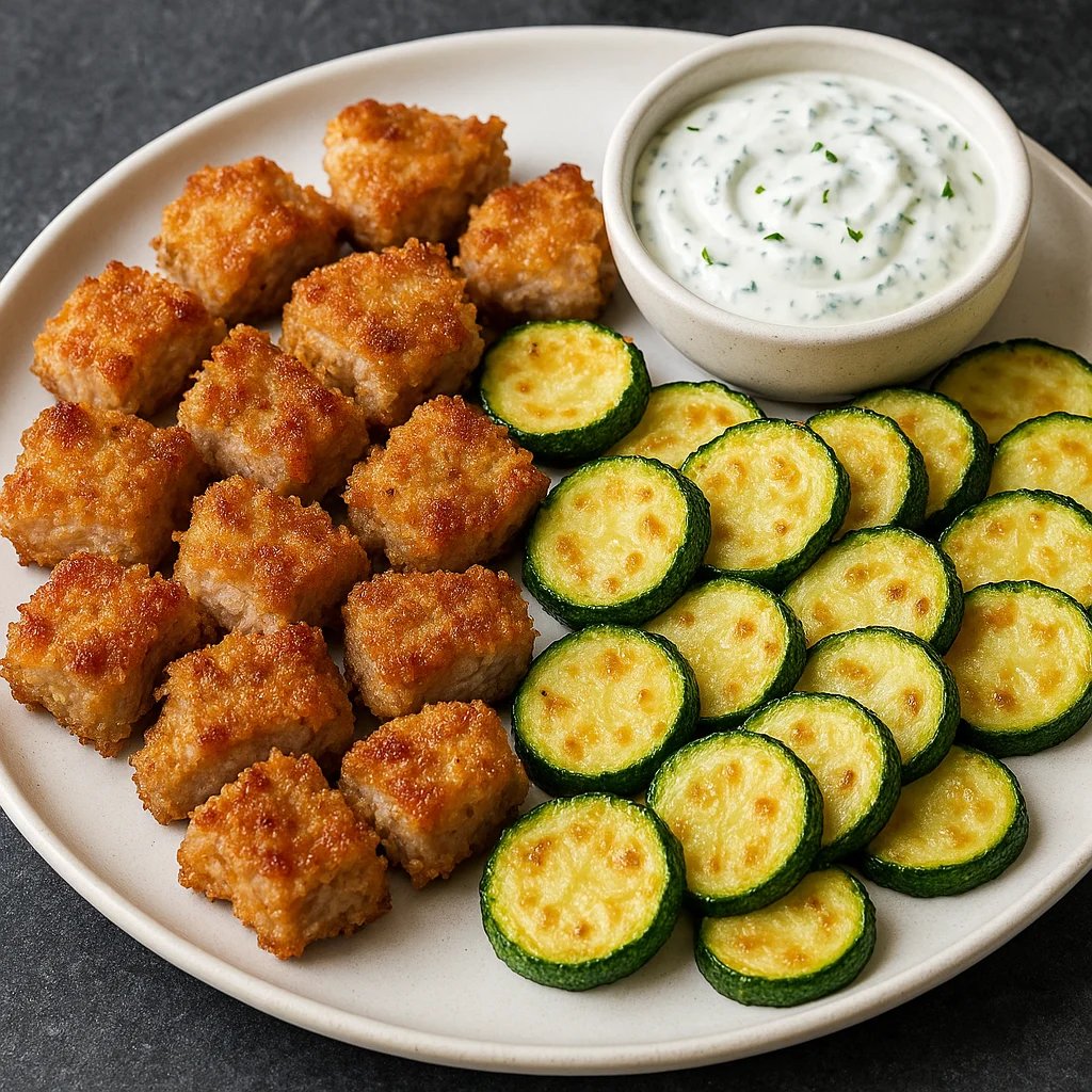 Crispy Parmesan Pork Chop Bites with Zucchini Coins