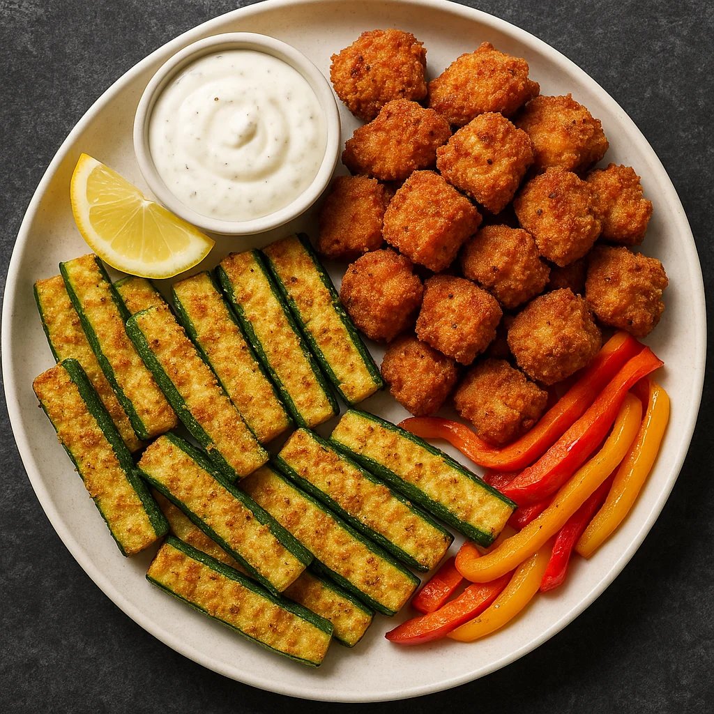 Crispy Parmesan Pork Chop Bites with Zucchini Dippers