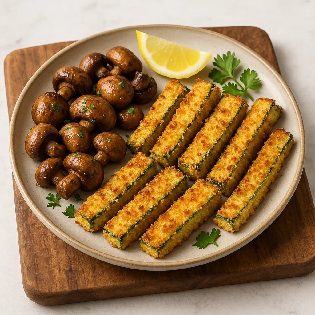 Crispy Parmesan Zucchini and Garlic Mushrooms