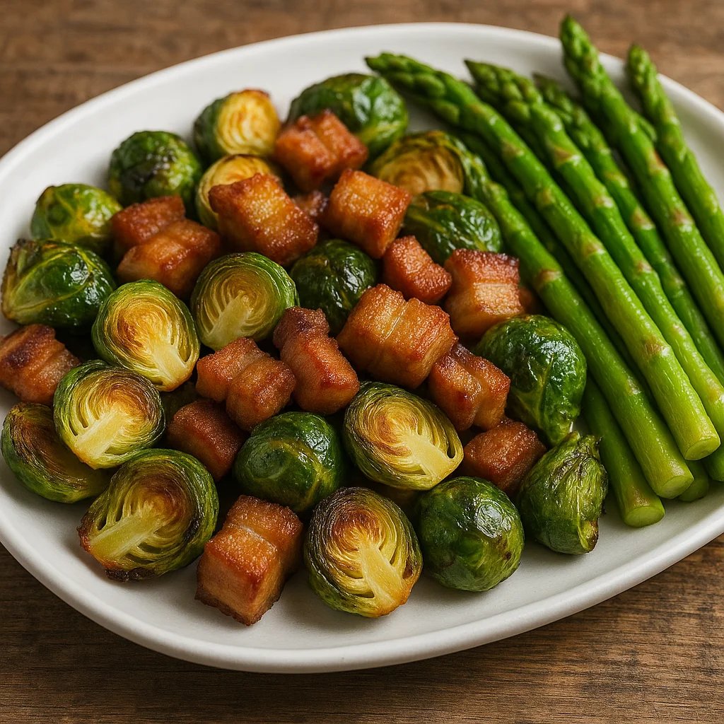 Crispy Pork Belly Brussels Sprouts in the Air Fryer