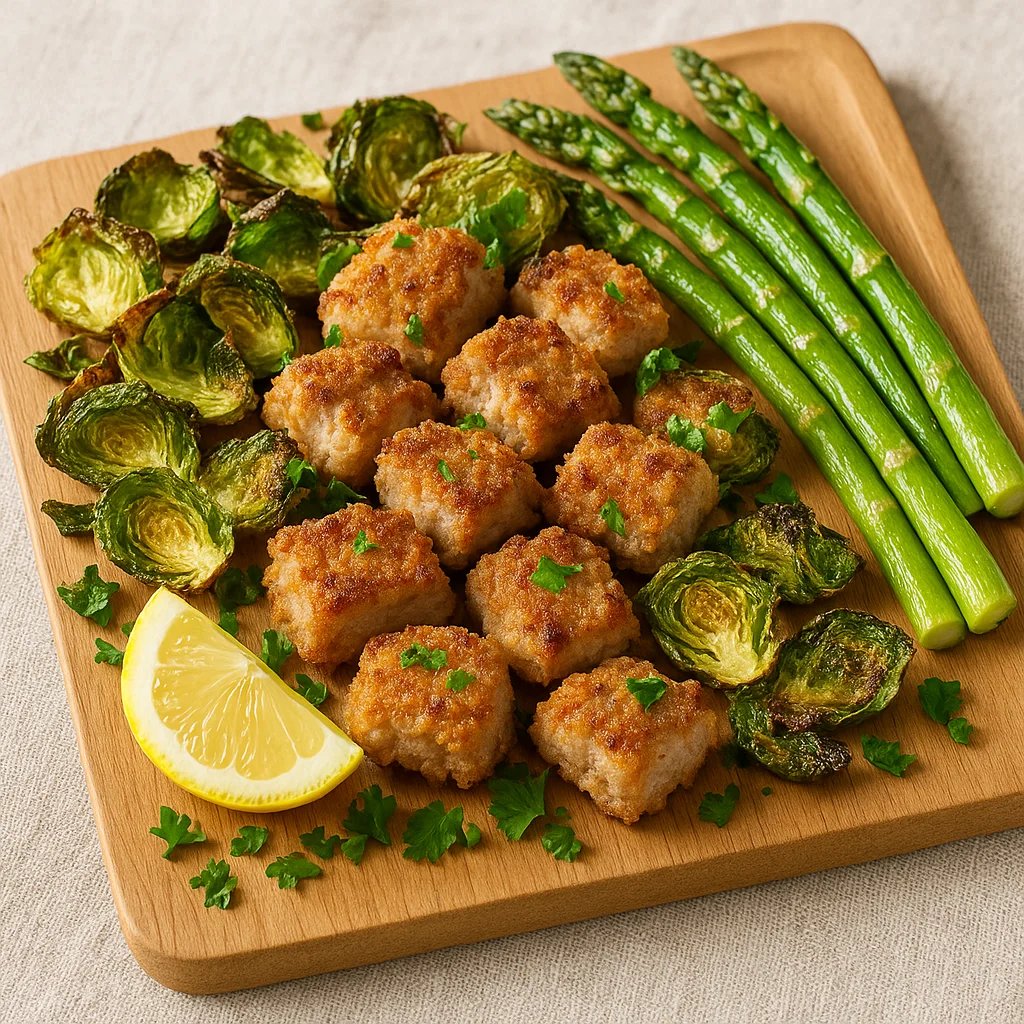Crispy Pork Chop Bites with Brussels Sprout Chips