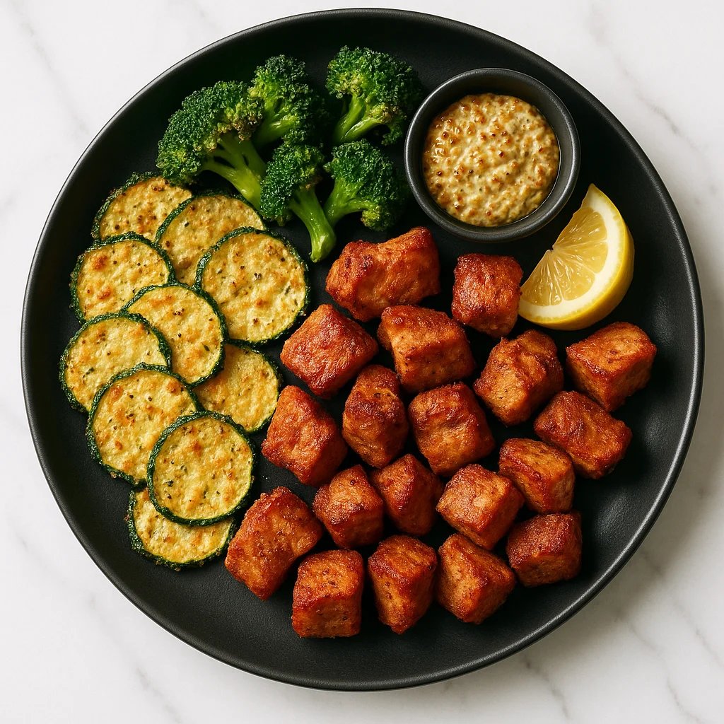 Crispy Pork Tenderloin Snack Bites with Zucchini Parmesan Chips