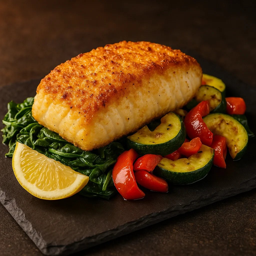 Garlic Parmesan Air Fryer Cod with Zucchini and Peppers