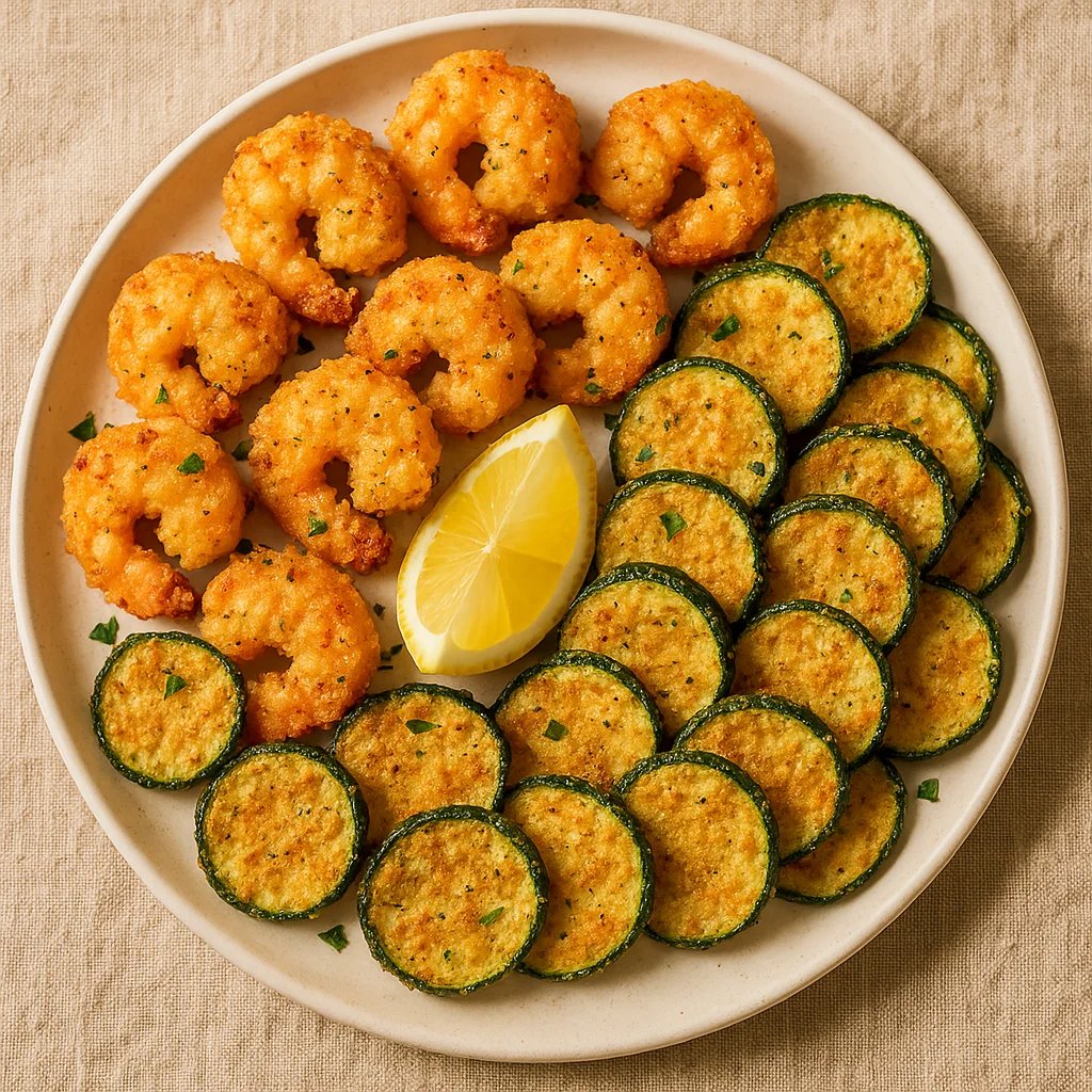 Garlic Parmesan Air Fryer Shrimp Bites with Zucchini Chips