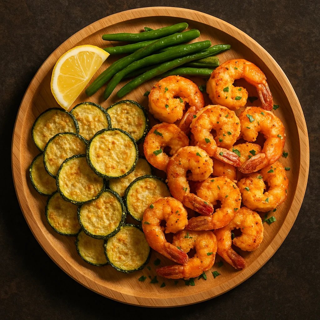 Garlic Parmesan Air Fryer Shrimp with Zucchini Chips