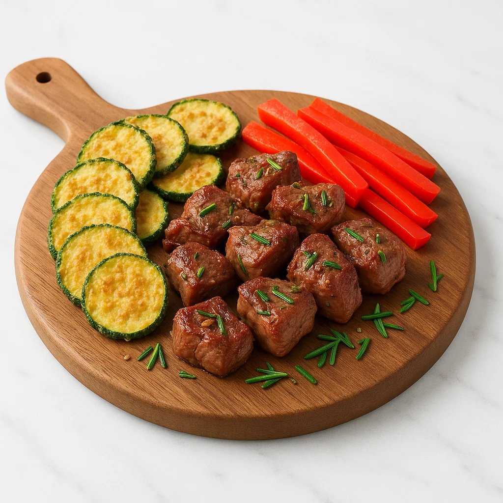 Garlic Rosemary Lamb Chop Snack Bites with Zucchini Crisps