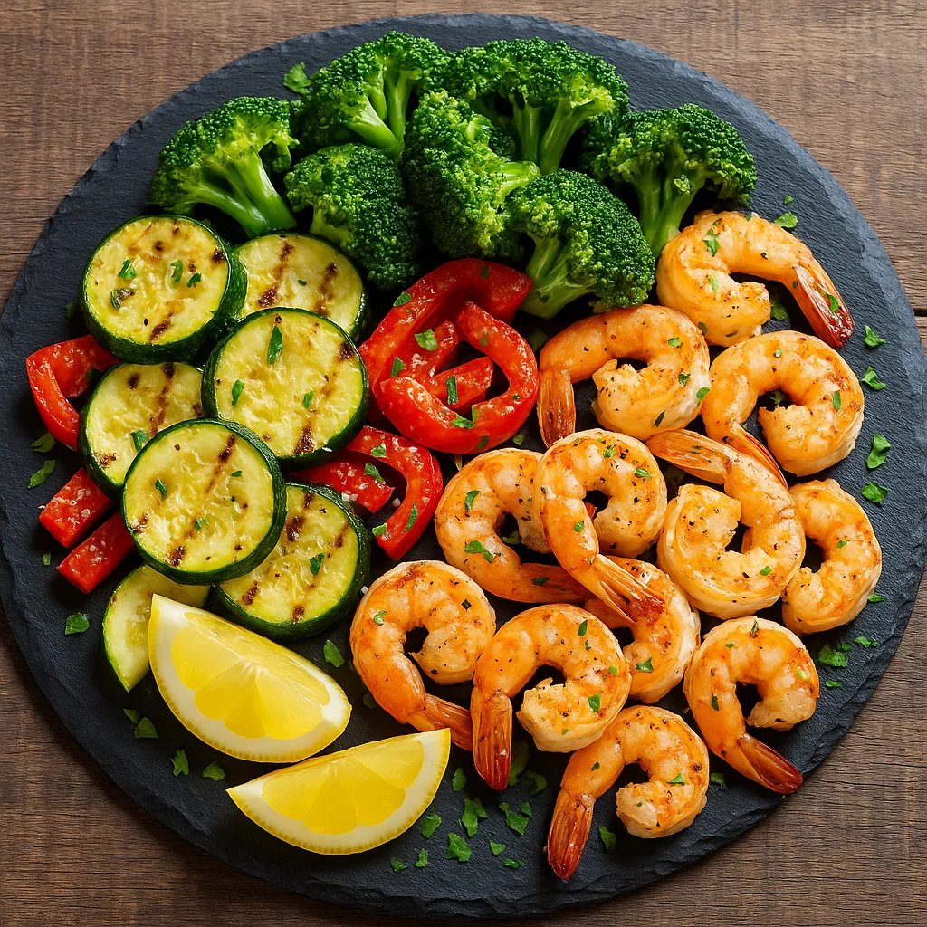Lemon Garlic Shrimp and Zucchini Grill Plate
