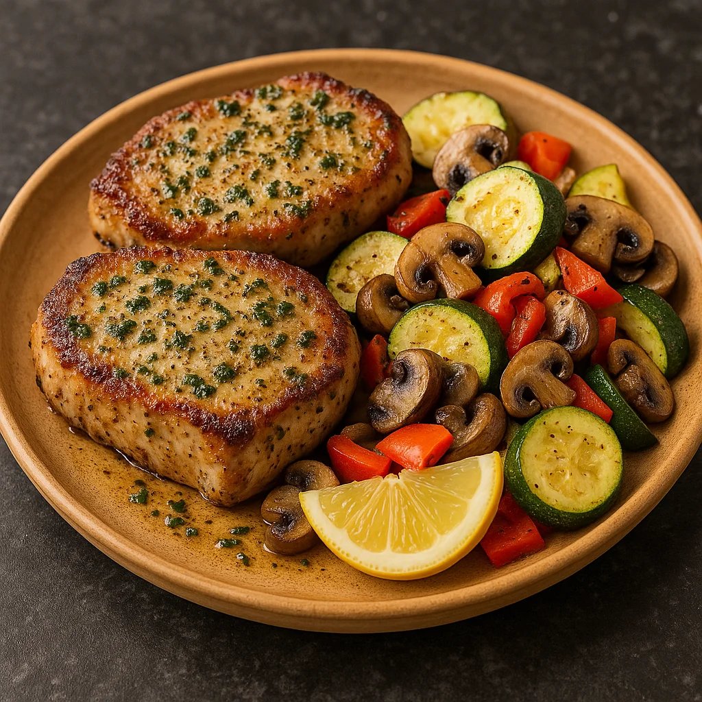 Quick Air Fryer Garlic Herb Pork Chops with Zucchini