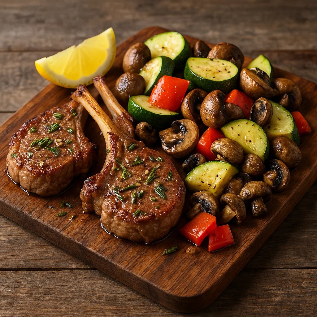 Quick Air Fryer Rosemary Garlic Lamb Chops with Zucchini