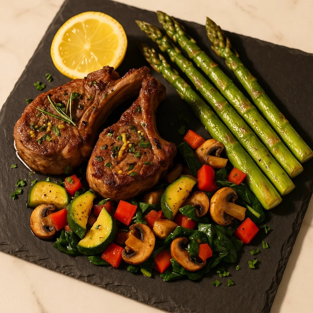 Rosemary Lemon Air Fryer Lamb Chops with Morning Veggies