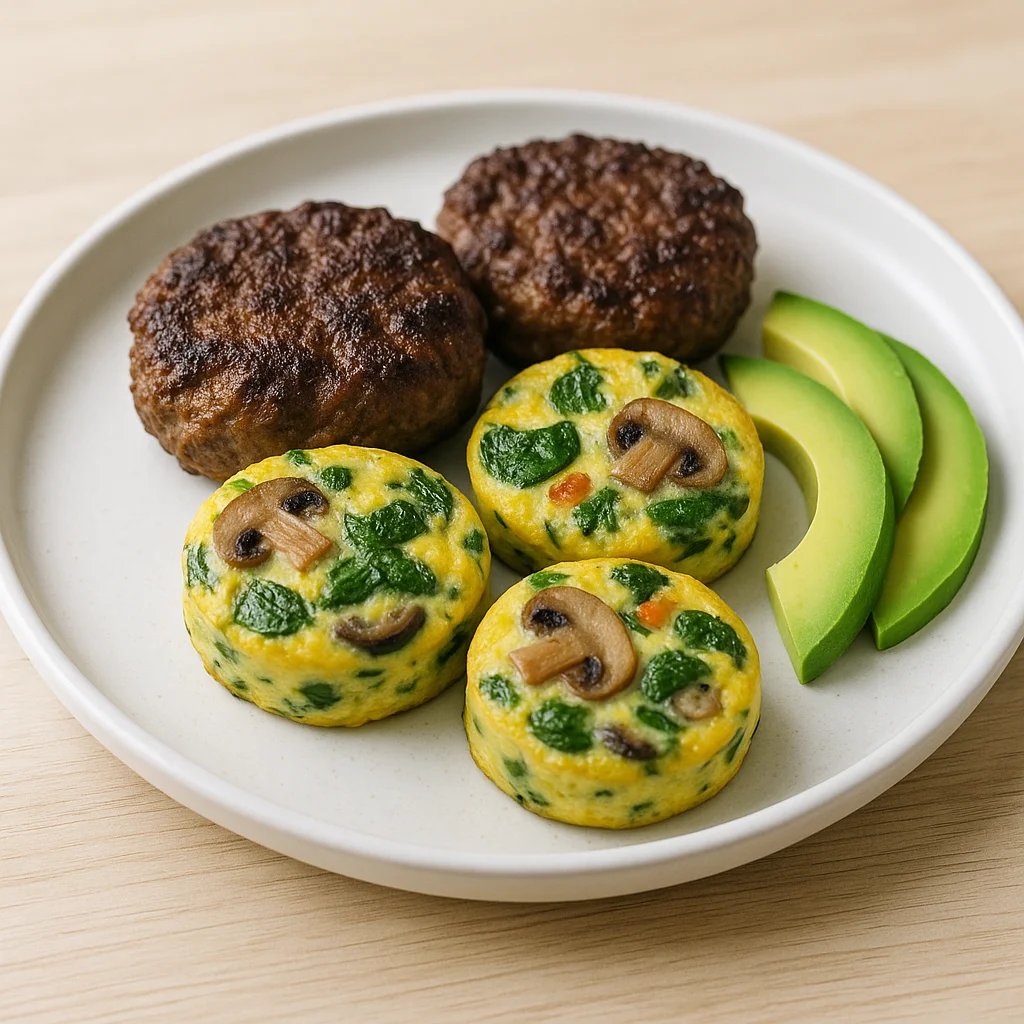 Savory Air Fryer Lamb Breakfast Patties with Spinach Egg Bites