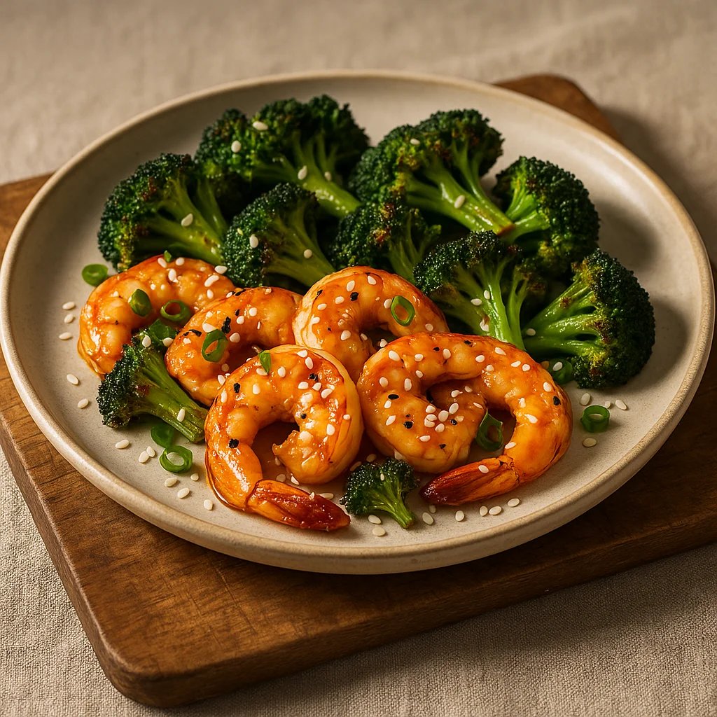 Sesame Garlic Air Fryer Shrimp with Crisp Broccoli